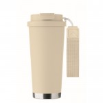 Vaso de acero inoxidable reciclado con tapa y pajita 2 en 1 500ml color beige sexta vista