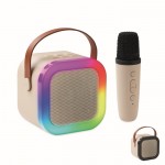 Set de karaoke con altavoz estilo vintage con luces LED y micrófono color beige