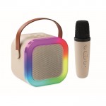 Set de karaoke con altavoz estilo vintage con luces LED y micrófono color beige vista principal