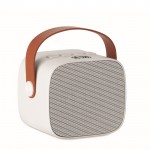 Altavoz cuadrado con asa marrón de cuero sintético estilo vintage color blanco vista de impresión