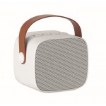 Altavoz cuadrado con asa marrón de cuero sintético estilo vintage color blanco