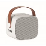 Altavoz cuadrado con asa marrón de cuero sintético estilo vintage color blanco vista principal