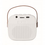 Altavoz cuadrado con asa marrón de cuero sintético estilo vintage color blanco quinta vista