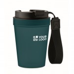 Vaso antifugas para llevar con correa de poliéster RPET 300ml color azul marino vista de impresión