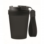 Vaso antifugas para llevar con correa de poliéster RPET 300ml color negro