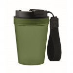 Vaso antifugas para llevar con correa de poliéster RPET 300ml color verde oscuro
