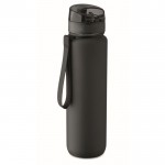 Botella de plástico con marcas de tiempo y tapa abatible 1L color negro tercera vista