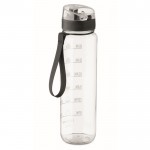 Botella de plástico con marcas de tiempo y tapa abatible 1L color transparente tercera vista