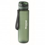 Botella de plástico con marcas de tiempo y tapa abatible 1L color verde oscuro vista principal tercera vista