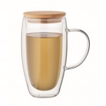 Taza larga de vidrio con asa transparente y tapa de madera 450ml color transparente segunda vista