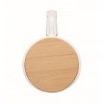 Taza larga de vidrio con asa transparente y tapa de madera 450ml color transparente cuarta vista