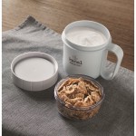 Taza para llevar de desayuno con 2 compartimientos separados 450ml color azul claro vista bodegón principal