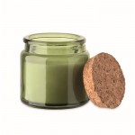 Vela de cera vegetal con aroma a vainilla y tapa de corcho color verde segunda vista