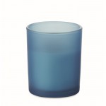 Vela con aroma a vainilla de cera vegetal y mecha de madera color azul