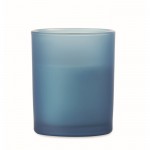 Vela con aroma a vainilla de cera vegetal y mecha de madera color azul sexta vista