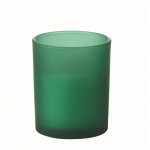 Vela con aroma a vainilla de cera vegetal y mecha de madera color verde
