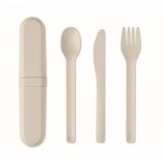 Set de 3 cubiertos reutilizables y sostenibles en estuche a juego color beige