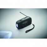 Radio portátil solar con linterna y batería externa de emergencia color negro