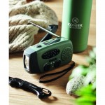 Radio portátil solar con linterna y batería externa de emergencia color verde oscuro