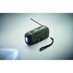 Radio portátil solar con linterna y batería externa de emergencia color verde oscuro