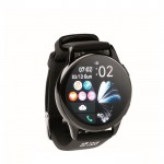Smartwatch inalámbrico a prueba de agua con correa de silicona color negro vista de impresión