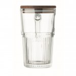Taza grande de cristal estriado con tapa de madera y asa 450ml color transparente quinta vista