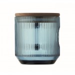 Taza original de cristal estriado con tapa de madera de acacia 300ml color azul transparente quinta vista