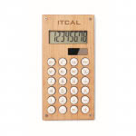 Calculadora de bambú personalizada color madera segunda vista con logo