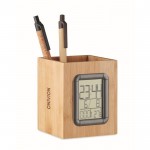 Lapicero con calendario y termómetro de color madera vista principal