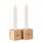 Set velas alargadas con soporte de color madera vista principal