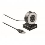 Webcam con micrófono y anillo luminoso color negro vista principal