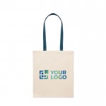 Bolsa de algodón de color natural con asas largas de colores 140 g/m2 color azul vista de impresión