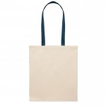 Bolsa de algodón de color natural con asas largas de colores 140 g/m2 color azul vista lateral