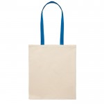 Bolsa de algodón de color natural con asas largas de colores 140 g/m2 color azul real vista lateral