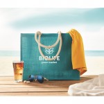 Bolsa para compra o playa de yute color turquesa vista bodegón principal