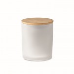 Vela con tarro de cristal y tapa de bambú color blanco quinta vista