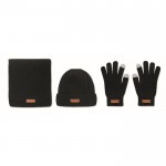 Set de gorro, bufanda y guantes color negro primera vista