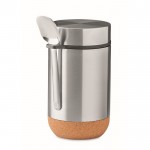 Tarro de acero con cuchara y base de corcho color plateado mate