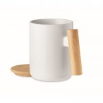 Taza de porcelana con tapa y asa de bambú color blanco primera vista