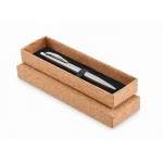 Bolígrafo metálico en caja de corcho color plateado mate