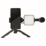 Kit de trípode con micrófono y luz para móvil color negro primera vista