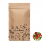 Kit de cultivo de fresas con abono presentado en envase de papel color beige