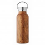 Botella de acero reciclado doble pared y aspecto de madera 500ml color marrón cuarta vista