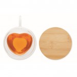 Taza de vidrio de doble pared en forma de corazón y tapa de bambú 180ml color transparente octava vista