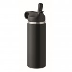 Botella de acero inoxidable reciclado antifugas con pajita 500ml color negro
