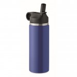 Botella de acero inoxidable reciclado antifugas con pajita 500ml color azul
