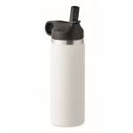 Botella de acero inoxidable reciclado antifugas con pajita 500ml color blanco