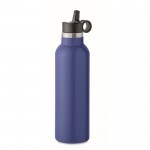 Botella antifuga con 2 tapones intercambiables y pajita 700ml color azul