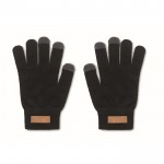 Guantes táctiles en poliéster RPET con etiqueta de corcho con logo color negro