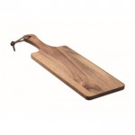 Tabla para servir de madera de acacia con asa y cordón de PU color madera